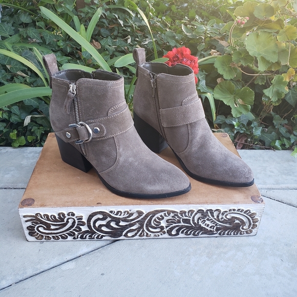 Stylish Marc Fisher Suede Harness Booties - Picture 2 of 10